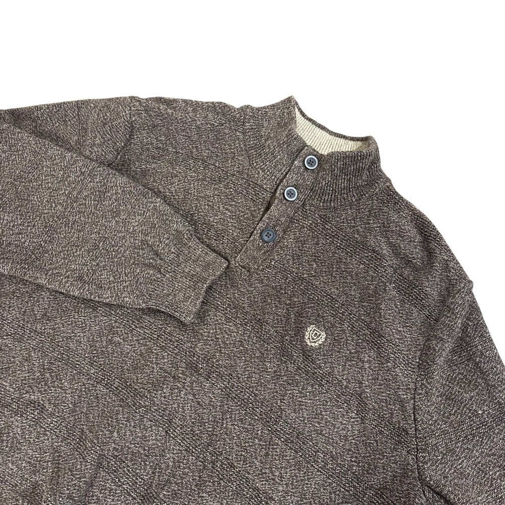 CHAPS Sweater Mens XL Brown Marled Cotton Mock Neck Henley Button Pullover